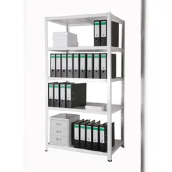Archivregal 180x90x60 cm 110 Ordner 5 HDF-Holzboden 175 KG/Boden weiß SZAGATO Metallregal Fachbodenregal Lagerregal Metall Fachboden Regal