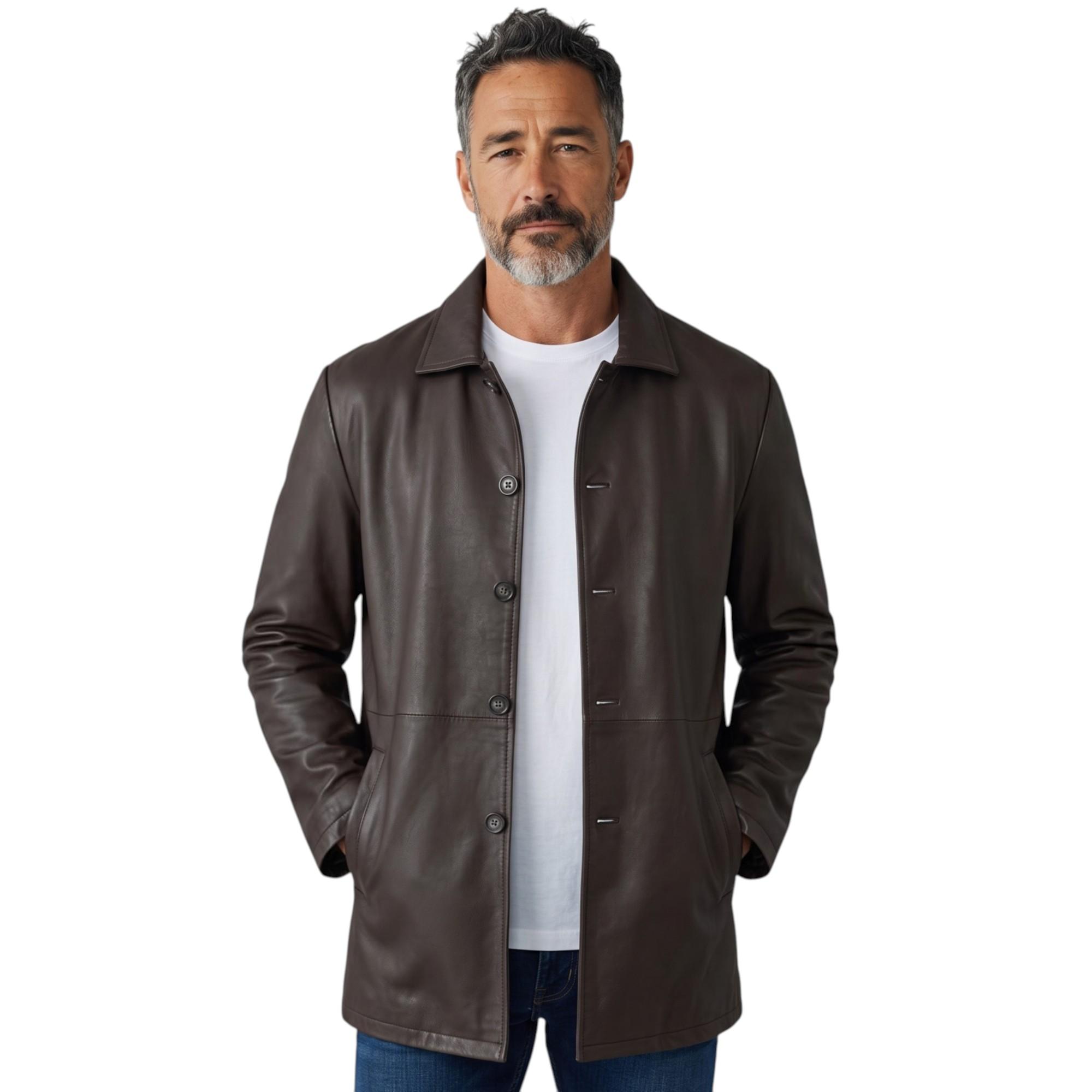 Herren braune Lederjacke mit langem Kragen – Bergen