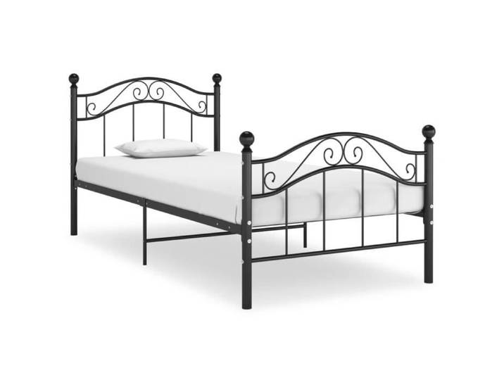 9008 BEL-ACHAT* Lit adulte en Métal 1 Place - Cadre de lit Noir Métal avec sommier 90x200 cm POIDS)0 075