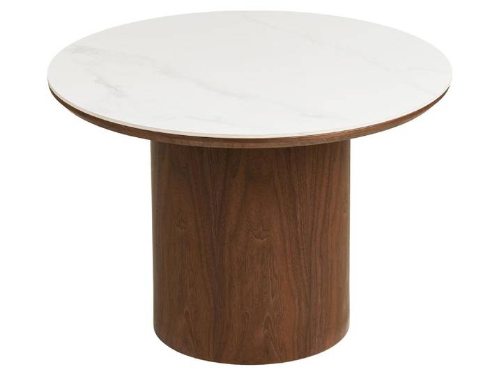 Table basse de salon Noli en céramique blanche et placage frêne foncé ø60 cm