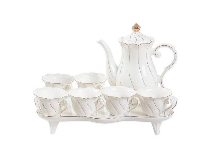 DUJUST Teeservice Teeset 14-teilig mit Tabletts & Löffeln, Britischer Stil, Goldenem