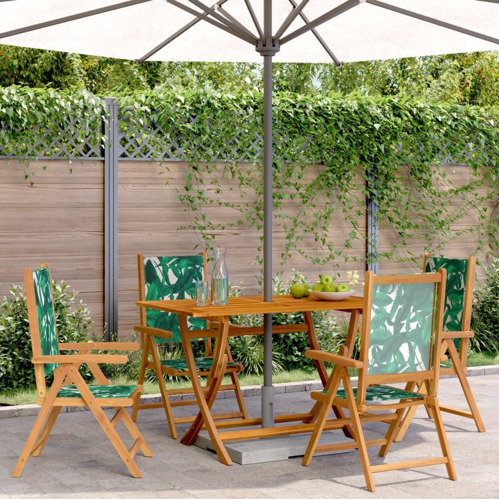 Gartenstühle, 4 Stück, Massivholz und grüner Stoff, wetterfest, Gartenmöbel, Gartenmöbel