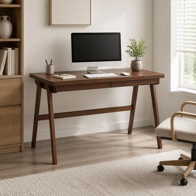 Fundinbaths "47.24"" Solid Rubber Wood Writing Desk with Drawer, 1.38"" Thick Top, Walnut Finish"