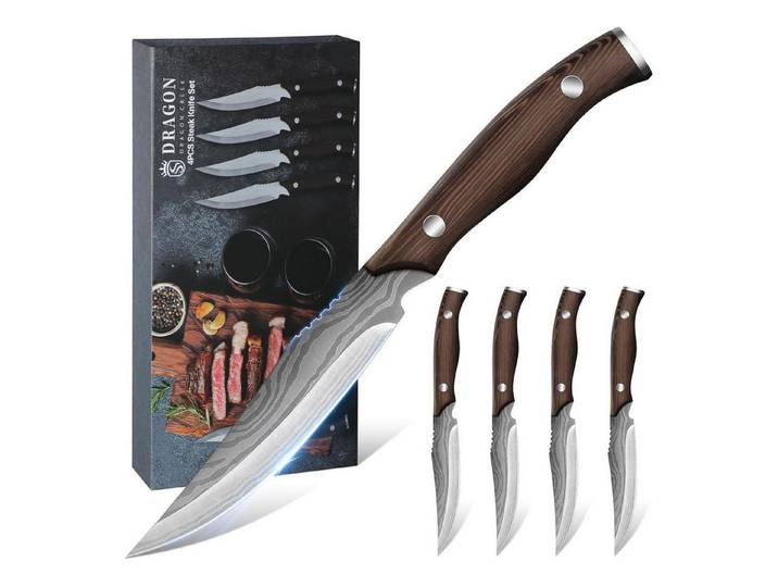 LuxusKollektion Steakmesser Hochwertiges Steakmesser Set 4-teilig Holzgriff Messer Set Geschenkbox