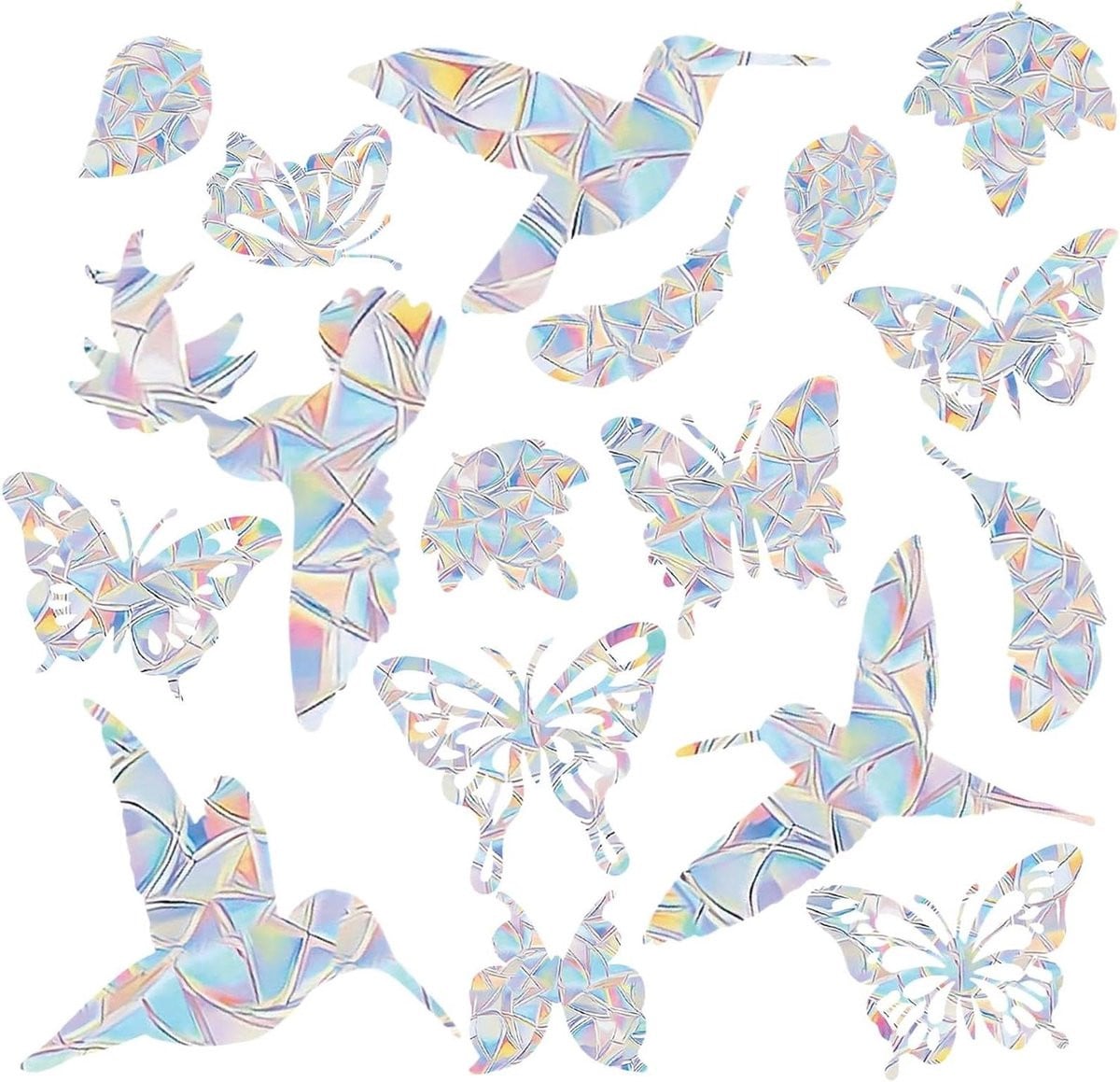 Raamstickers Anti-botsing met Prisma Regenboog Effect - 18 stuks - Wit - Bescherm vogels bij het raam