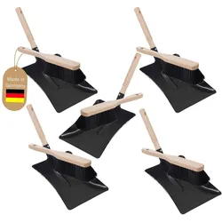 5X Kehrblech Metall Kehrblechgarnitur SCHWARZ lackiert Kehrblechbesen zum Aufkehren Kohleschaufel Handkehrset Kehrblechset Kehrschaufel - geeignet für Camping Feger und Kehrblech