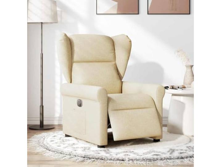 Relaxsessel Elektrisch Creme Stoff Elektrische Liegefunktion,135 Grad Neigung,atmungsaktiver Stoffbezug,Seitentasche,Holz-und-Metall-Rahmen