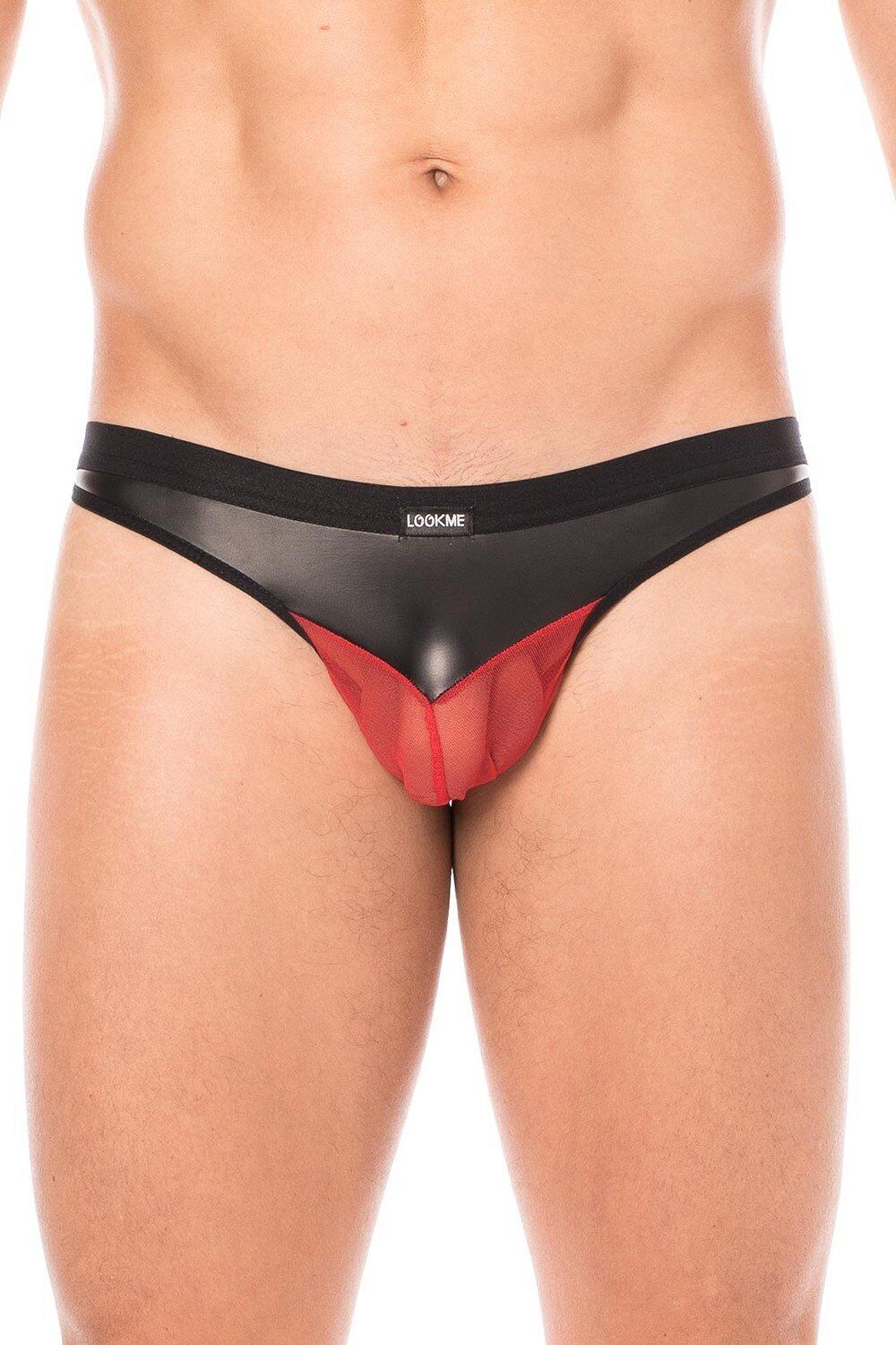 Look Me Jock simili cuir noir et résille rouge - LM2005-27BKR