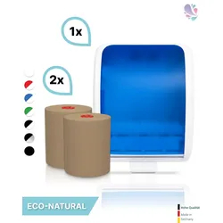 SET: Handtuchrollenspender Autocut, Blanc Cosmos verschied. Farben + 2 Handtuchrollen ECO Natural - PRODUKTSET
