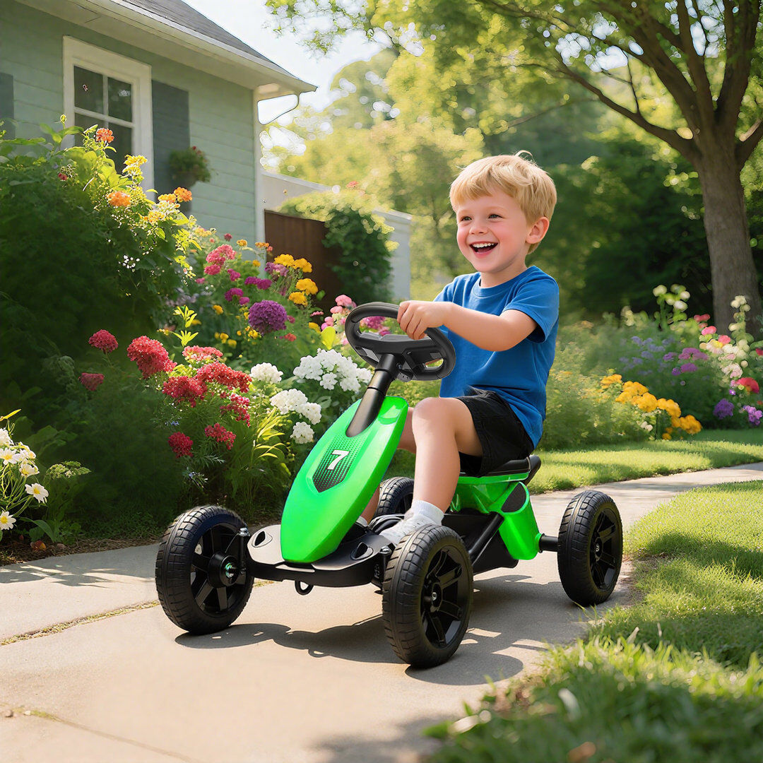 Zoomie Kids AIYAPLAY Pedal Go-Kart for Kids with Silent EVA Wheels, Metal Frame Green