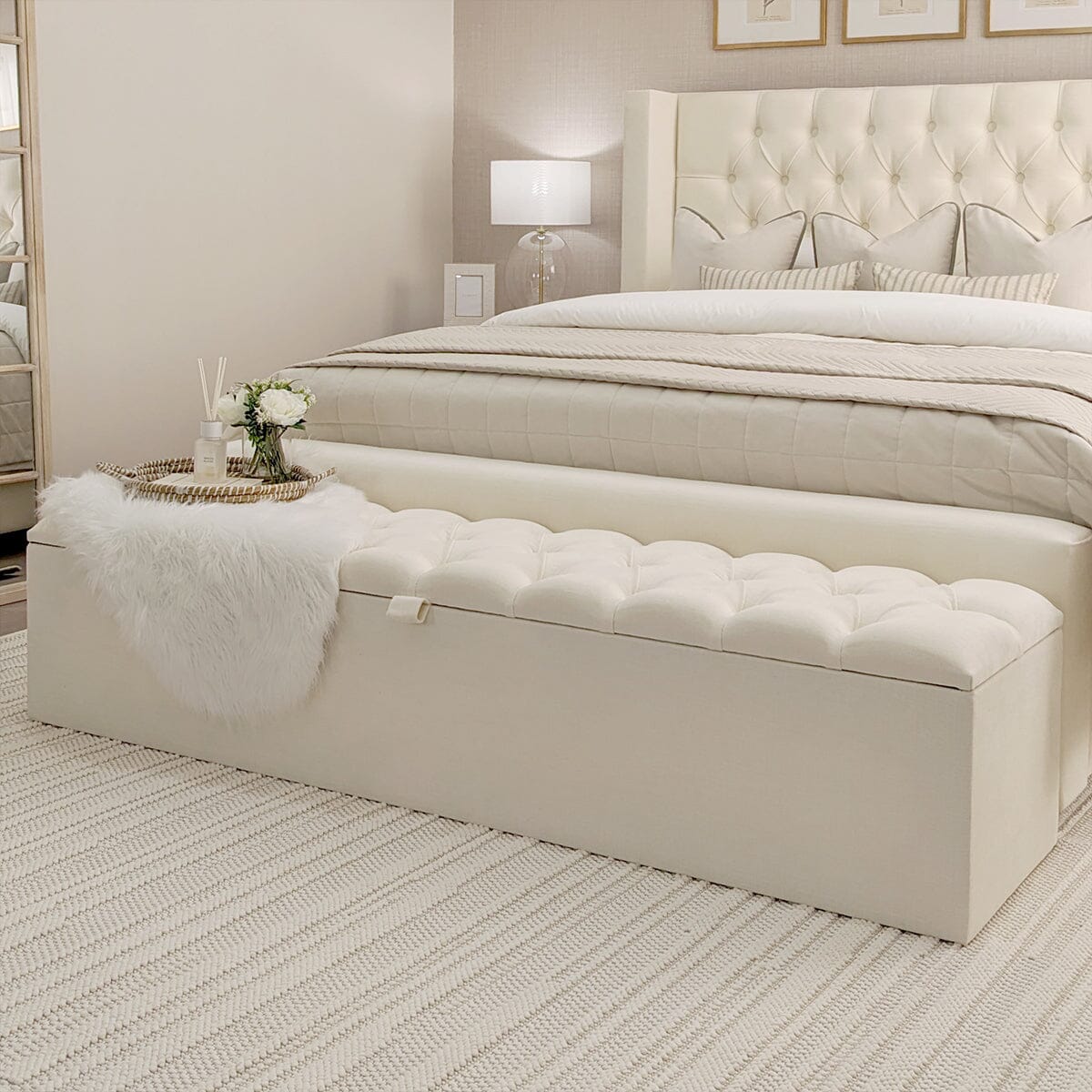 Harper Luxury Ivory Textured Ottoman Box, Double