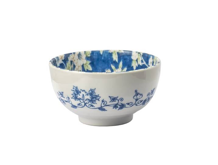 MINOYAKI, Bol à nouilles ramen de 6,1 pouces, Bol à soupe en porcelaine japonaise avec motif floral d'hibiscus Mokugekka, Vaisselle sous glaçure bleu indigo, Lot de 1