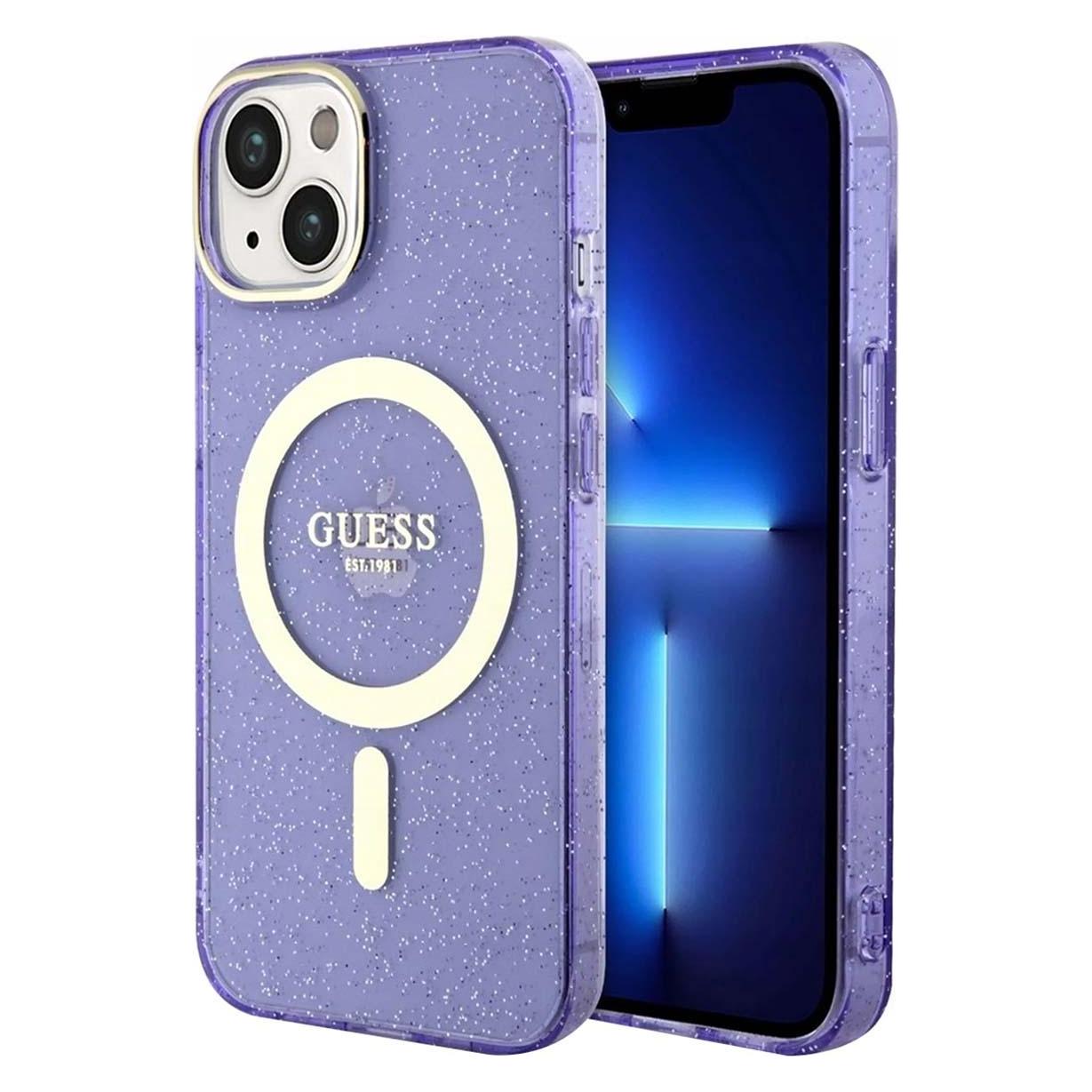Guess GUHMP14MHCMCGU iPhone 14 Plus 6.7" purple/purple hardcase Glitter Gold MagSafe (Apple iPhone 14 Plus, Apple iPhone 15 Plus) (GUE002745-0)