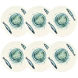 Novastyl - Set aus 6 Desserttellern Sardine 20 cm aus Steingut