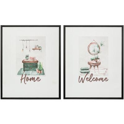 Bild mit Rahmen CREATIV HOME "Deko-Bild Home & Welcome", weiß (farbe rahmen: schwarz, farbe bild(er): grün), B:40cm H:50cm T:2,5cm, Bilder, in schöner Farbgebung