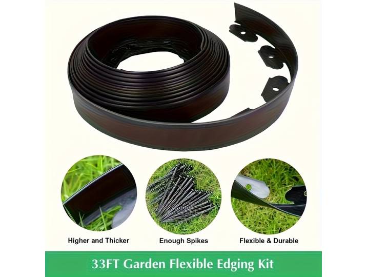 Kit de bordure paysagère sans creuser, bordure de jardin flexible en plastique avec picots pour pelouse, parterre de fleurs, allée et aménagement paysager de jardin