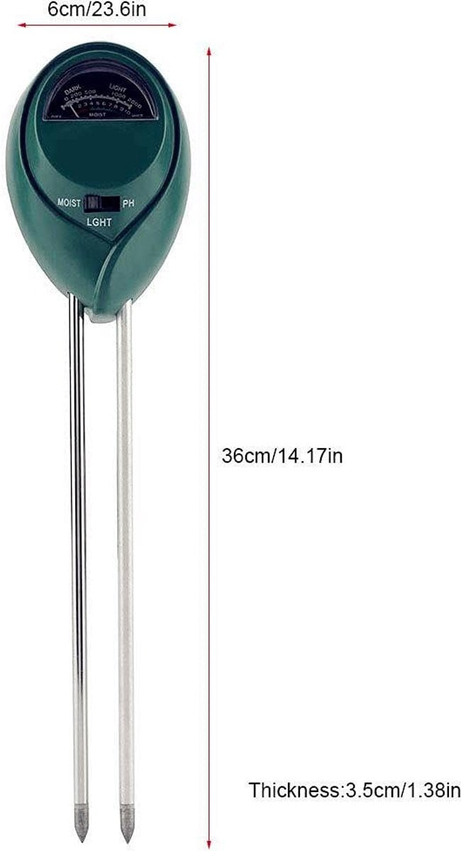 Bodemtester 3 in 1 - Vocht, pH en Zonlicht Meter voor Tuin, Plant en Boerderij