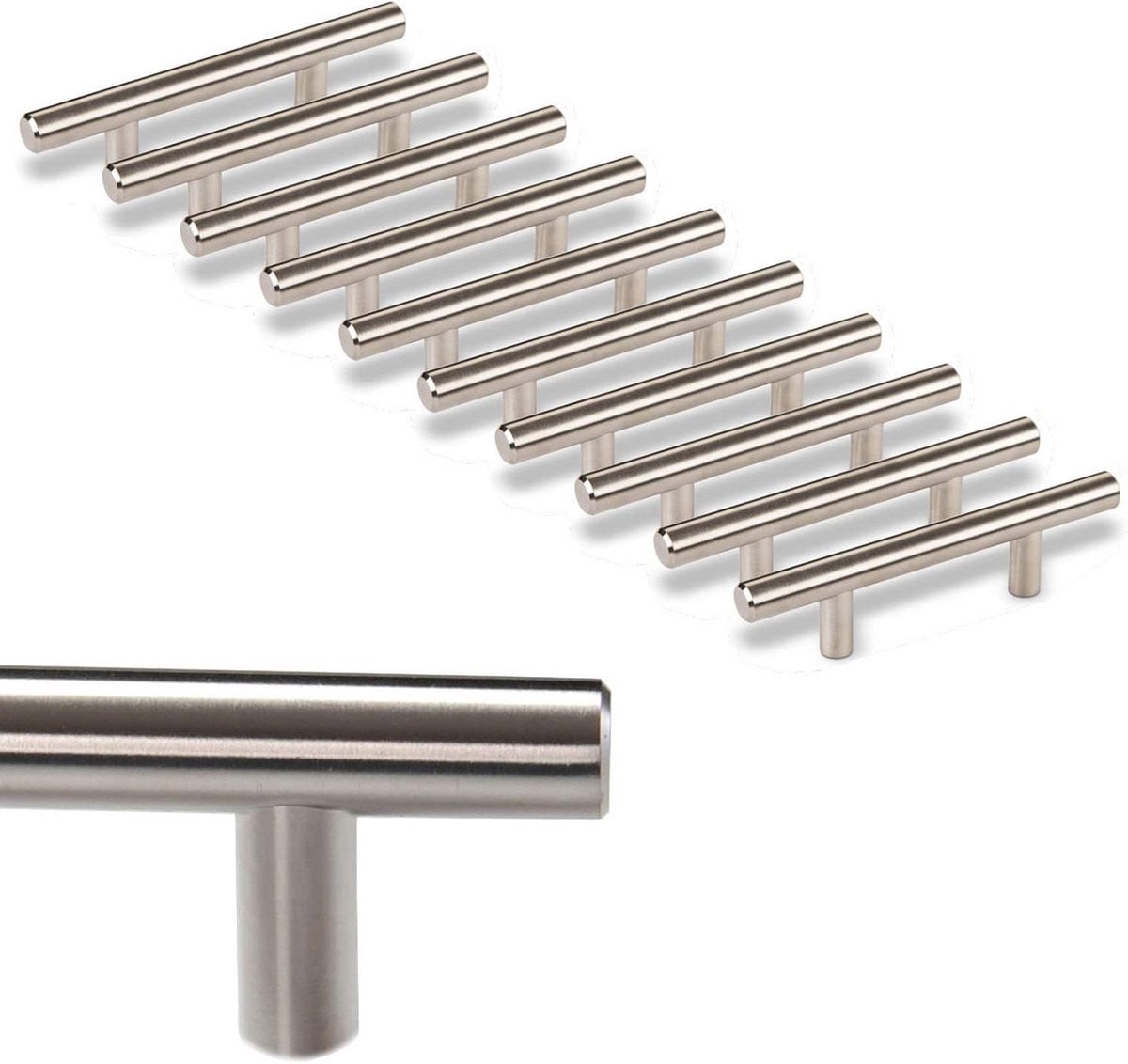 10x Stanggreep Meubelgreep Geborsteld RVS Boorgatafstand 64 mm