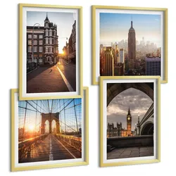 BILDER SET 4er Set - 50x50 cm & 40x60 cm Goldrahmen - London-Ansichtsgemälde-Set