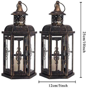 Inspired Living Vintage Nordic Candle Holder Lantern Black Hanging Iron Lantern Decor 2pcs Black