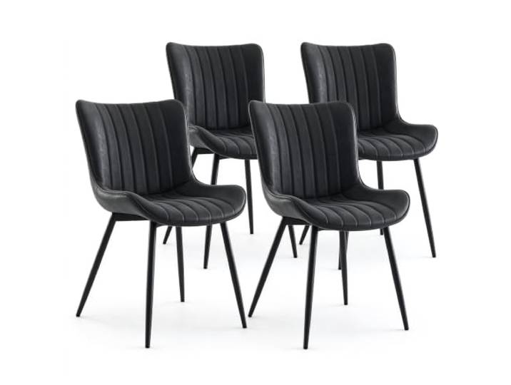 GarveeHome 4er-Set Mid-Century Esszimmerstühle Aus Kunstleder 136 kg Belastbarkeit Schwarz