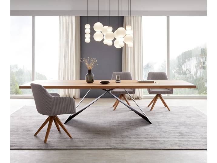 DELIFE Esstisch Edge 300x100 Eiche Natur V-Gestell Flachstahl Schwarz, Esstische