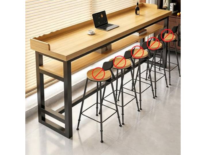 Bartisch Massivholz Schmaler Stehtisch mit Metallgestell für Küche Café Massivholzplatte mit stabilem Metallgestell, schmaler Bartisch für Küche, Café und Wohnzimmer, platzsparendes Design