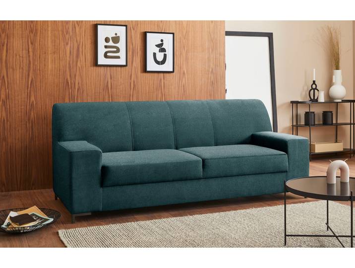 2-Sitzer Sofa, Chenille-Optik, Blau Petrol 210×88×83 cm, Kubisch & Komfortabel, Modern, Domo-Collection