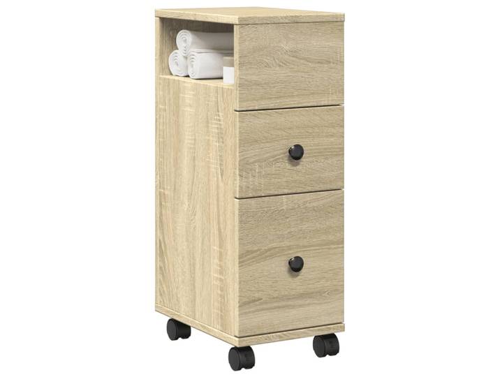 vidaXL Schmaler Badschrank mit Rädern Sonoma-Eiche Holzwerkstoff