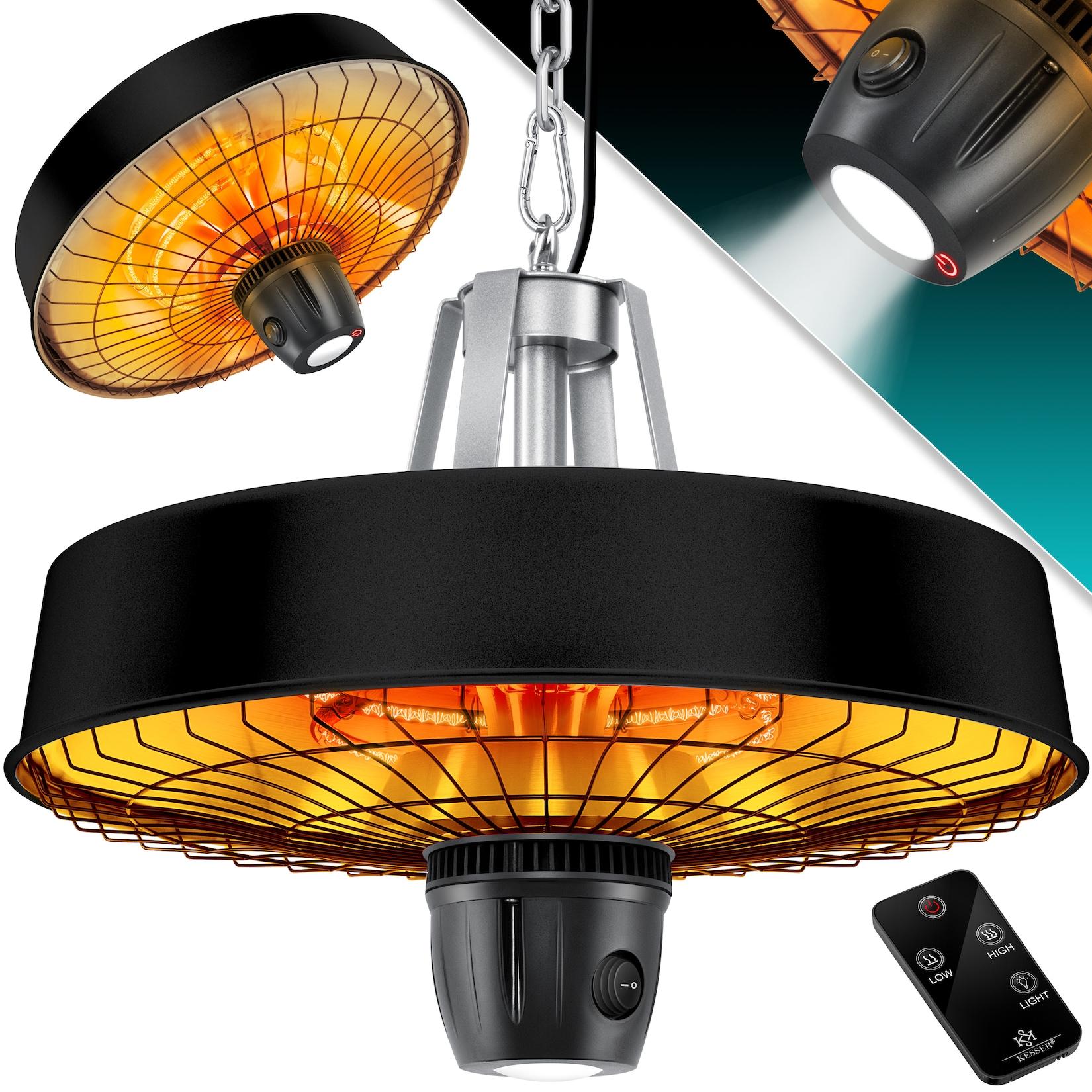 KESSER® Deckenheizstrahler Heizpilz Infrarot-Heizstrahler 2500W Terrassenstrahler mit Fernbedienung Quarzstrahler LED Licht Decke Infrarotstrahler mit Kette + Karabinerhaken Carbon-Heizelement