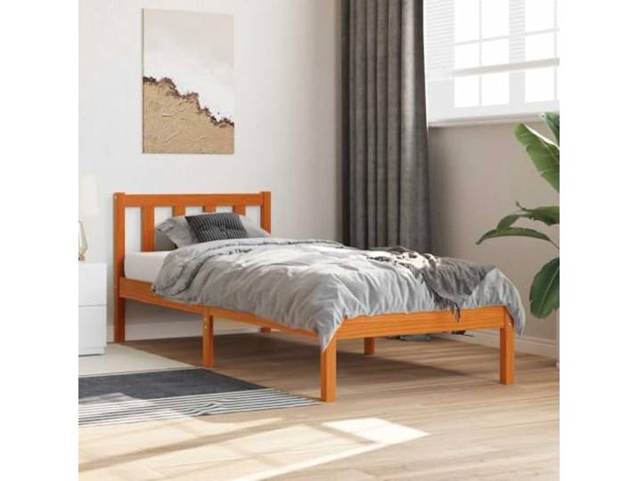 Massives Kiefernholz Stabil Bettgestell ohne Matratze 100x200 cm Braun Massivholzbett ohne Matratze Wachsbraun 100x200 Kiefernholz Stabil Bettgestell Lattenrost Schlafzimmer Zimmer