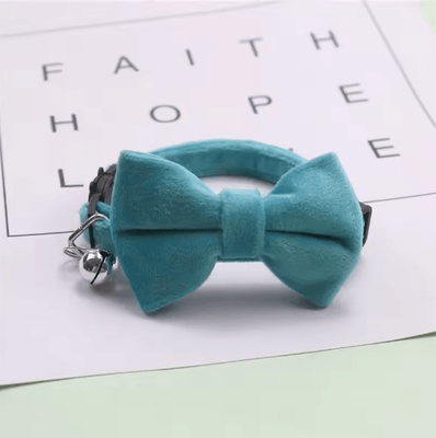 Inspire Picks Velvet Bow Tie Cat Collar With Bell & Safety Buckle blue