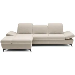 ECKSOFA FELICE L-S Creme Geflochtener Stoff mit Schlaffunktion