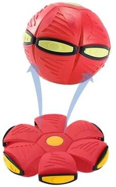 Inspired Finds FlyerFun Elastic Flying Saucer Bouncing Ball Dog Toy red