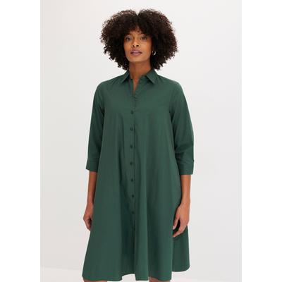 Hemdblusenkleid BONPRIX, Damen, Gr. 44, N-Gr, grün (schattengrün), Obermaterial: 61% Baumwolle, 34% Polyester, 5% Elasthan, A-Linie, Kleider, A-Linien-Passform, 3/4-Ärmel, mit Hemdblusenkragen