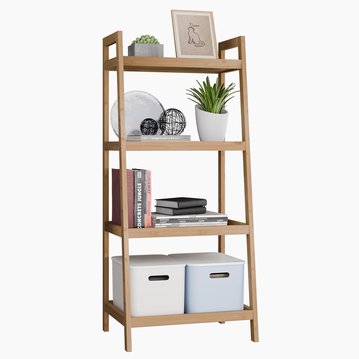 Bamboe Ladder Boekenkast en Vrijstaand Opbergrek voor Slaapkamer, Keuken of Balkon
