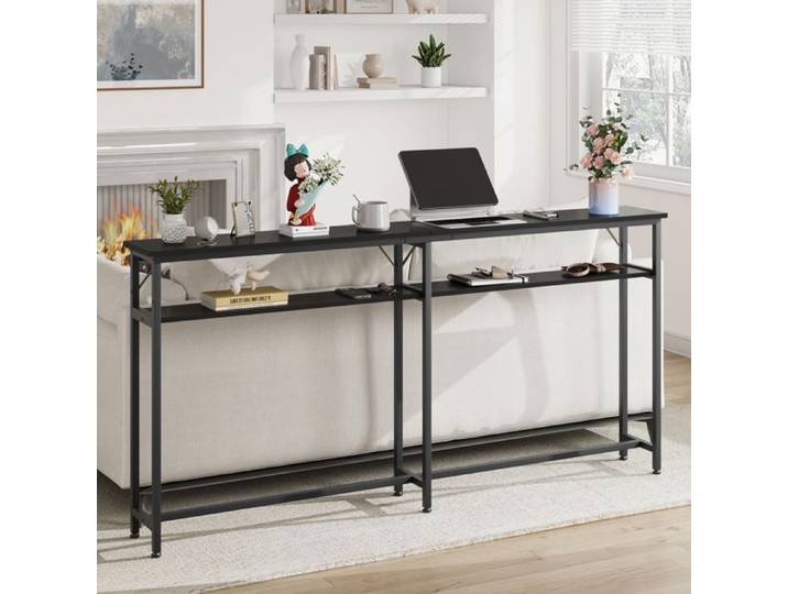 Console d'entree Table console-180 x 23 x 100 cm-2 étages-NOIR-Meubled'entree