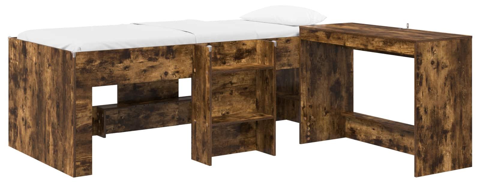 Hochbett für Kinder mit Schreibtisch, 2 Stück, geräucherte Eiche