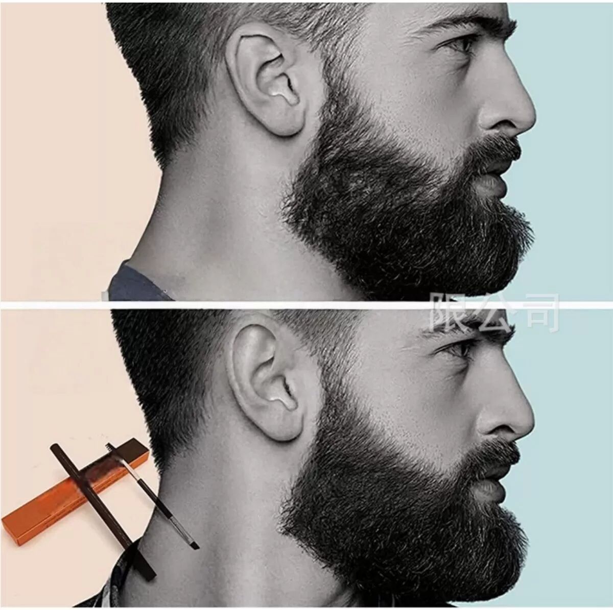 INF Stylo 4-en-1 pour barbe avec embout fourche, embout de précision et brosse - plastique brun foncé
