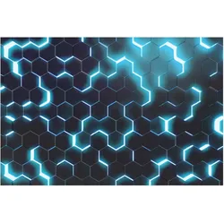 FOTOTAPETE Strukturierte Hexagone mit Neonlicht in Türkis 288/190 cm