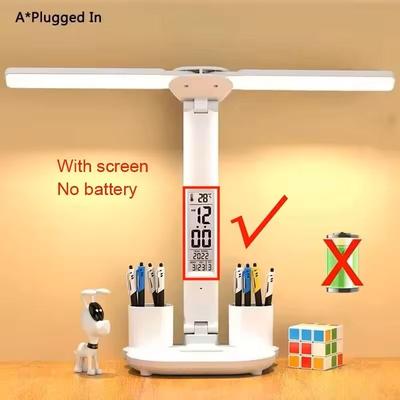 Inspire Select LED Foldable Desk Lamp USB Rechargeable Dimmable Table Lamp With Clock, 2 Head 180 Rotation & Eye Protection Reading a Plugged In