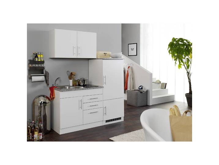 Küchenzeile I 160cm Weiß/Weiß Kochplatte