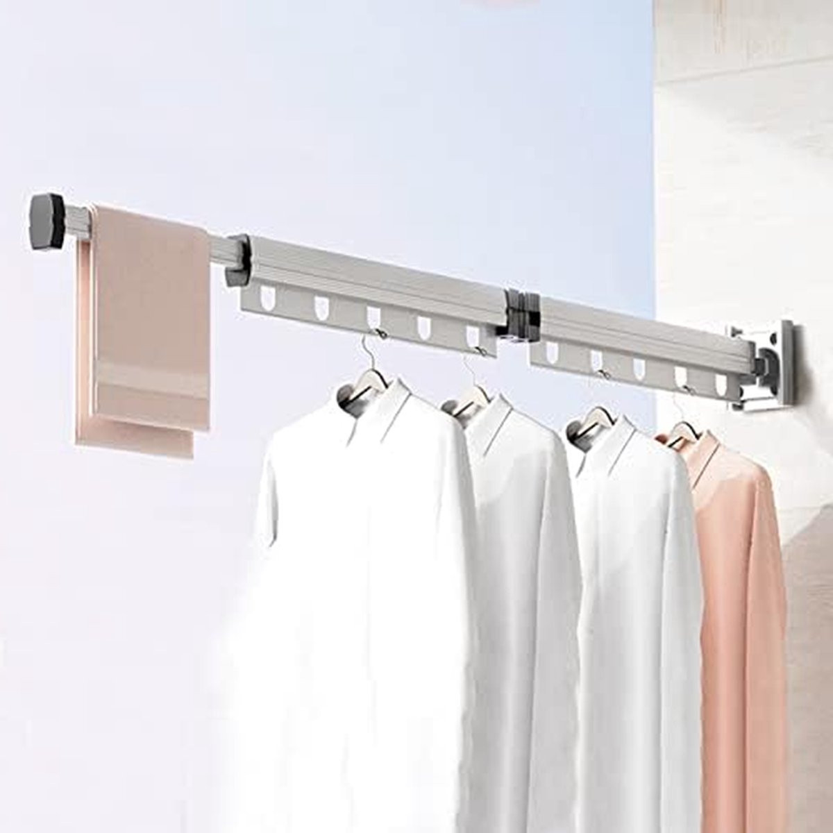Opvouwbaar en intrekbaar kledingrek voor de slaapkamer, badkamer of balkon - Zilver
