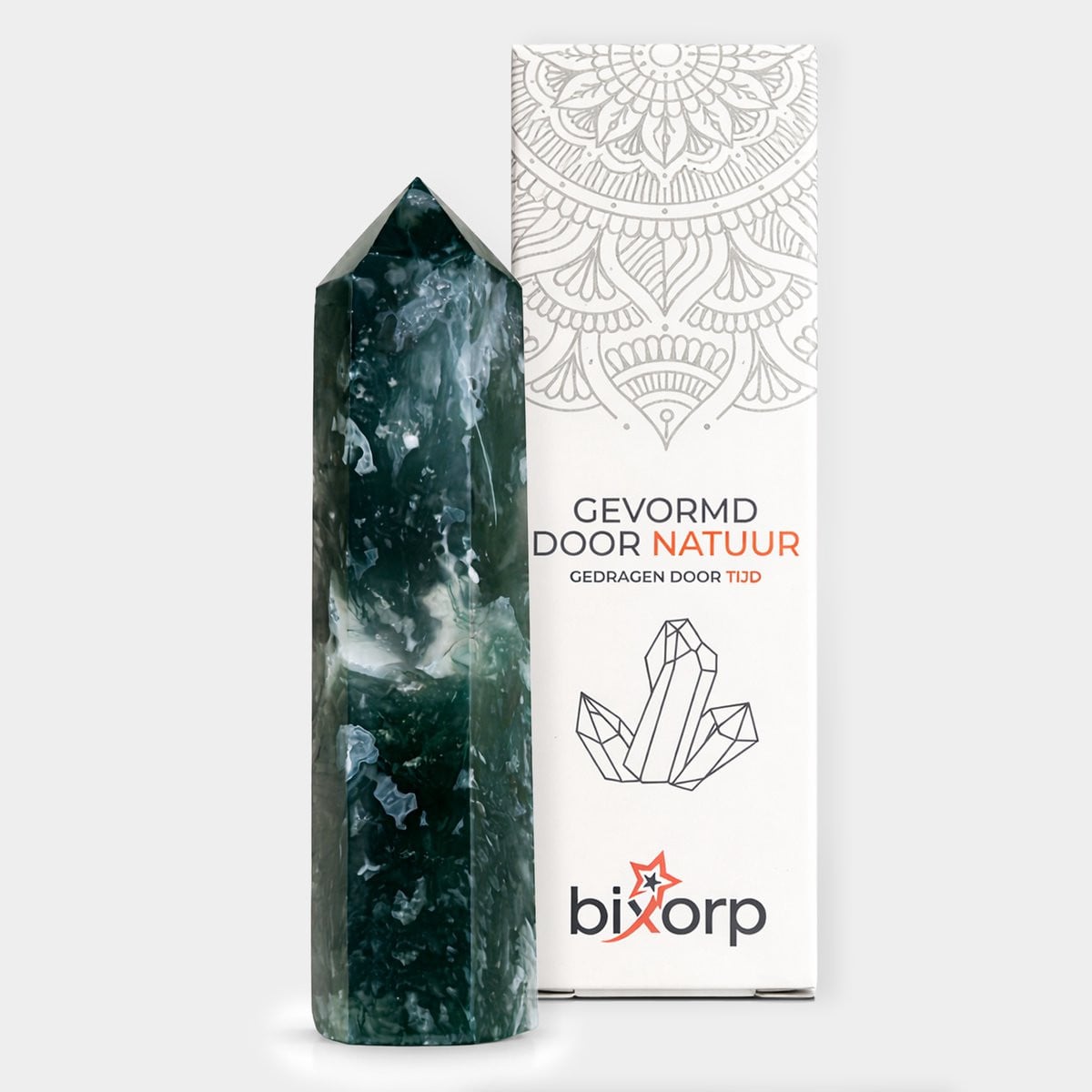 Bixorp Gems Mos Agaat Edelsteen Obelisk - Decoratieve Natuurlijke Edelstenen Toren - 6 tot 8 cm