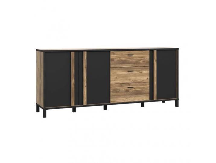 Buffet/Armoirette décor bois clair avec piètement métal noir - CELIA