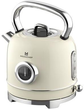MegaChef 1.9 Quart Stainless Steel Electric Tea Kettle with Thermometer in Cream