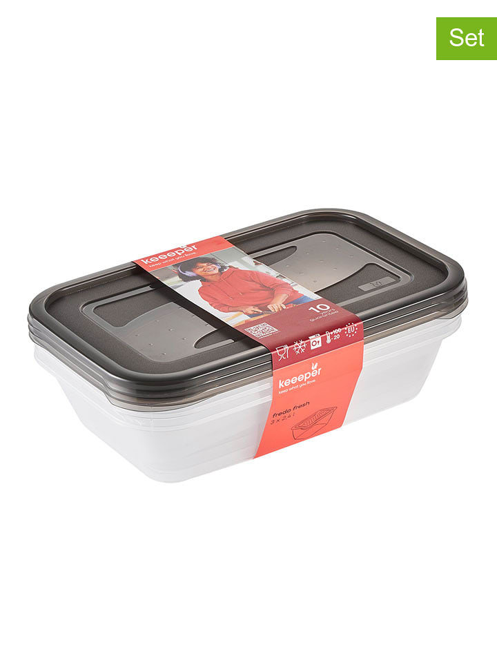 keeeper 3er-Set: Frischhaltedosen "Fredo Fresh" in Schwarz - 2,4 l - onesize