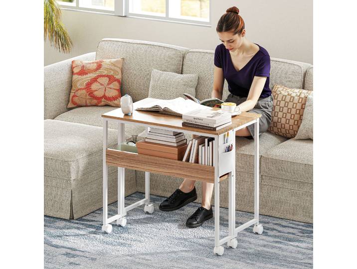 HOMCOM Bureau Pliable Bois Naturel Table d’Appoint Étagère