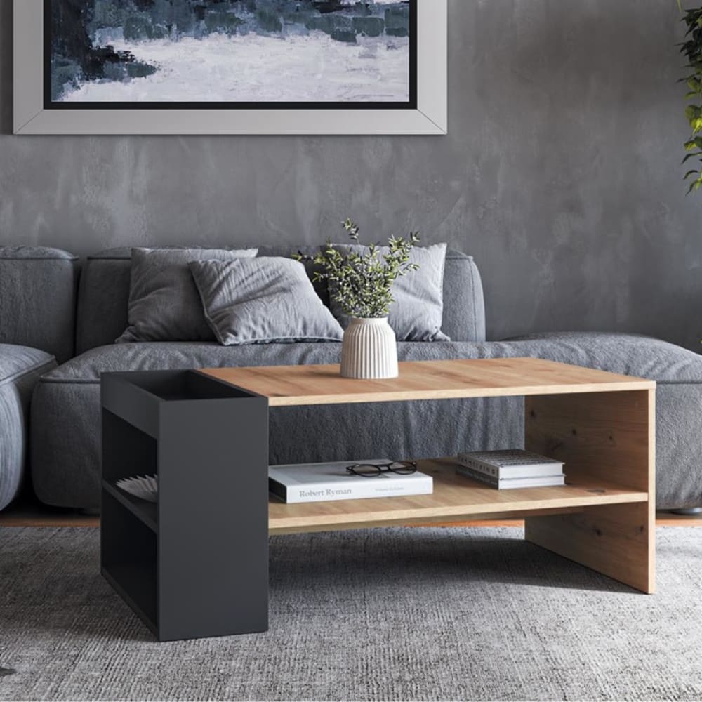 MSO Table basse noire et aspect chêne 100 x 55cm Noir 100x42x55cm