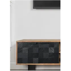 FineBuy, TV Möbel, Lowboard TV Board Akazie Massivholz 150 cm mit Steinoptik Fronten Gross (150 x 35 x 45 cm)